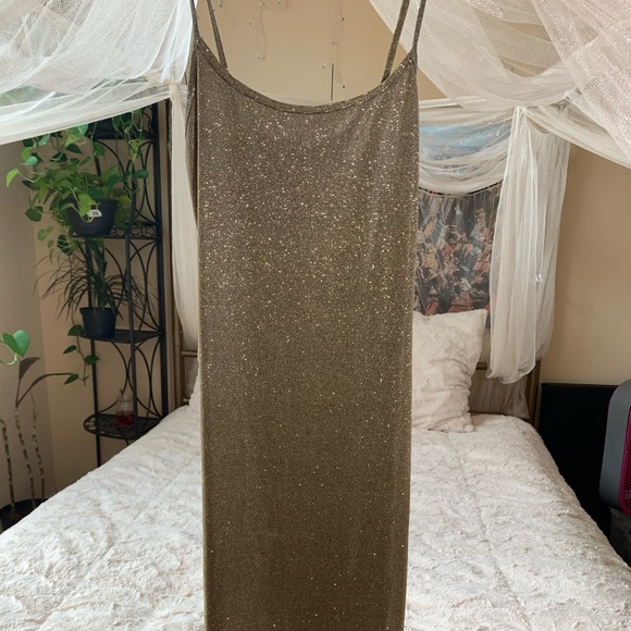 gold strappy glitter midaxi dress